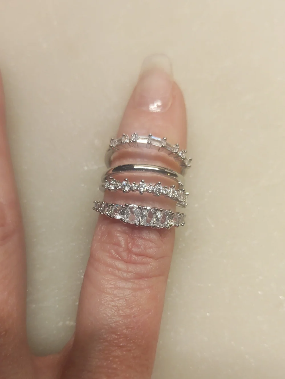 BOGO! NEW! Set Of 4 CZ Stackable Silver Rings Size 6